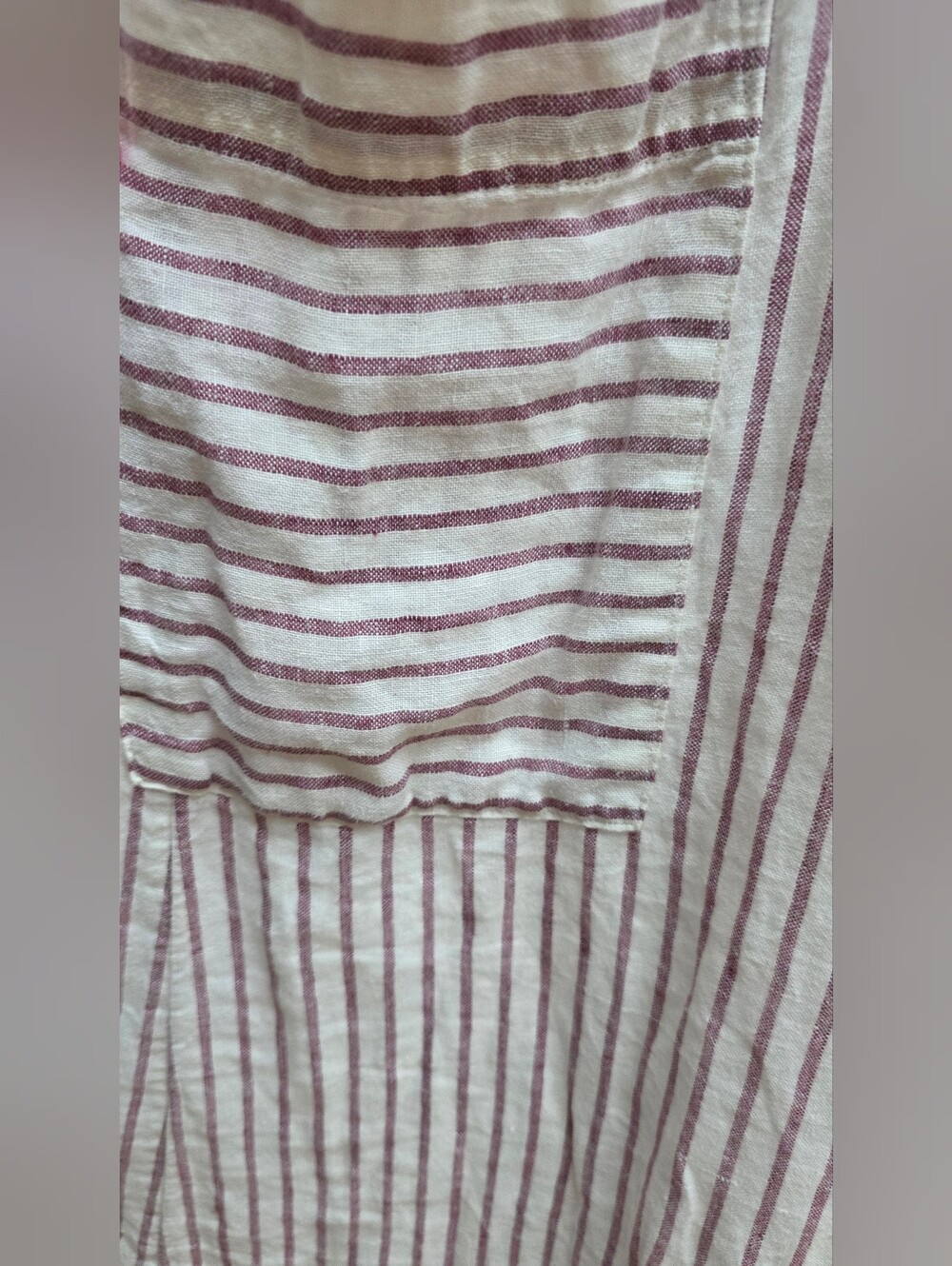 Artisan Ny Cream Pink Red  Striped Button-Front Midi Dress Linen 8 - Picture 4 of 8